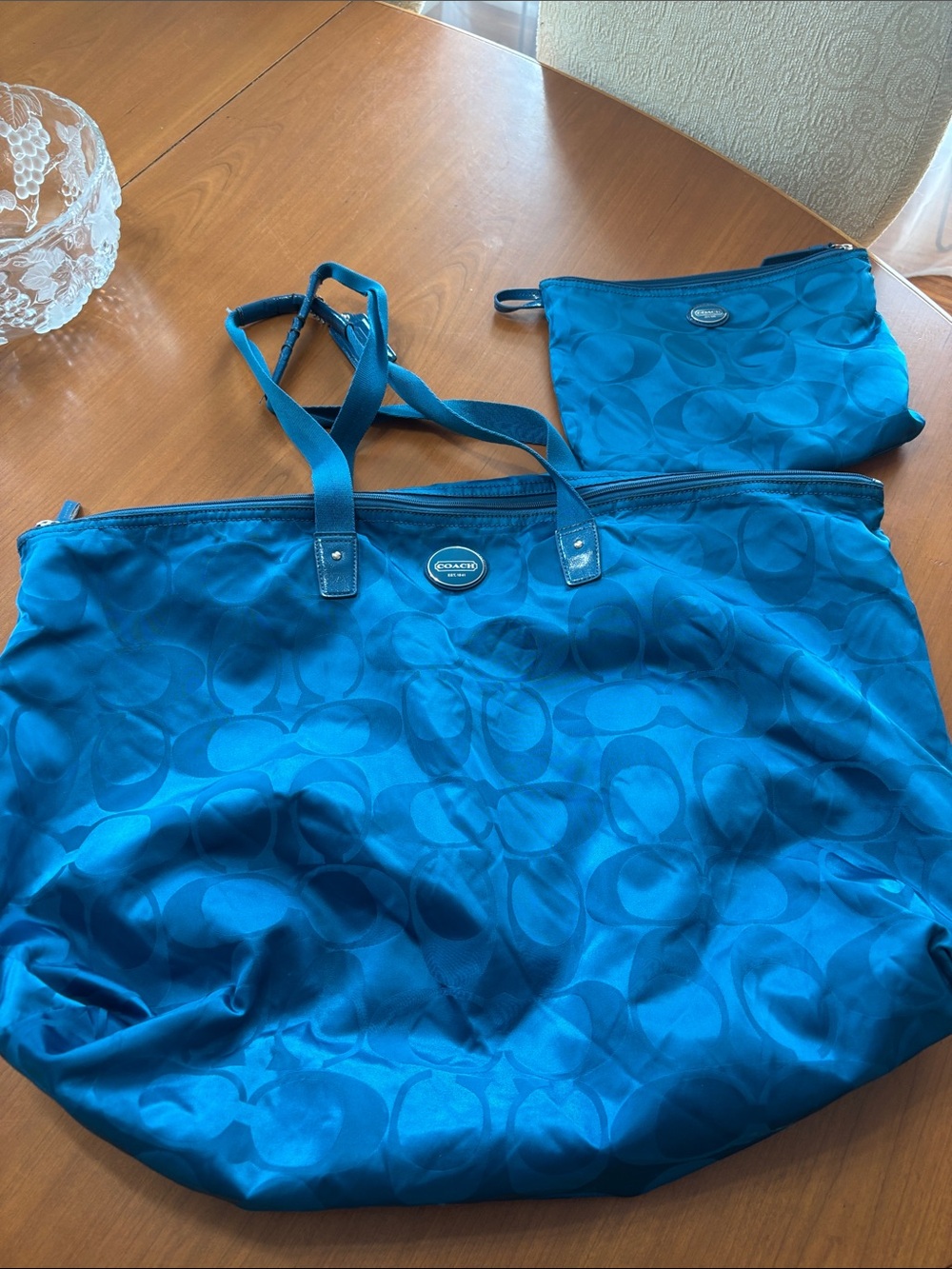 Coach Teal Signature Jacquard Tote - Picture 8 of 9